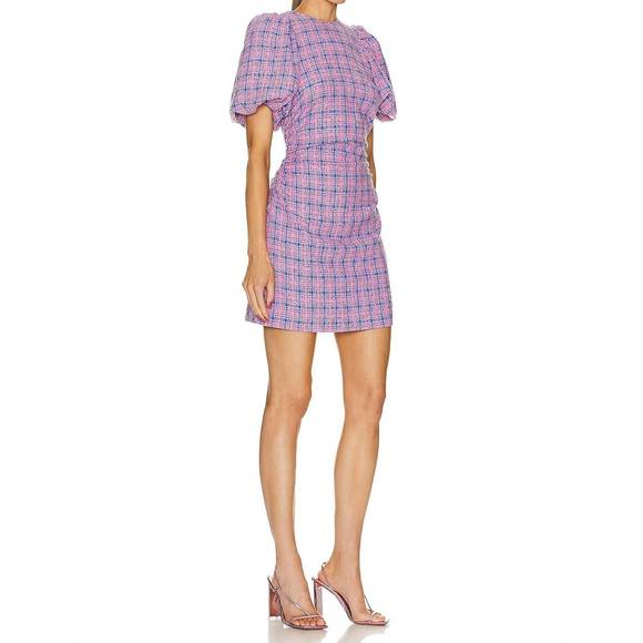 NEW GANNI check suiting mini dress in wild orchid - Picture 3 of 4